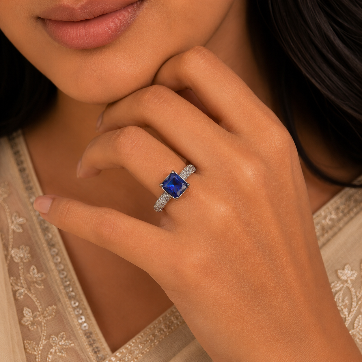 Meera Blue Cut Gemstone Ring