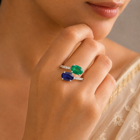 Diya Oval Cut Blue And Green Stone Ring