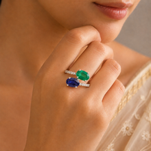 Diya Oval Cut Blue And Green Stone Ring