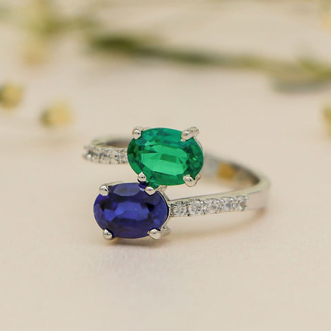 Diya Oval Cut Blue And Green Stone Ring