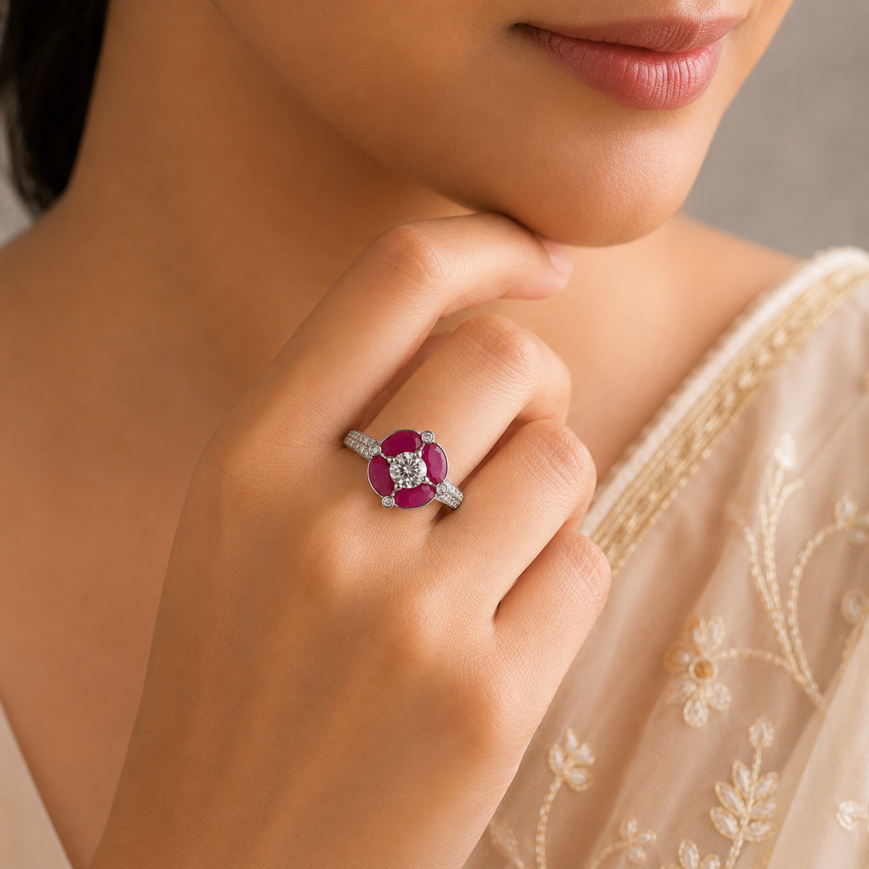 Isha Petal Shaped Rubies Ring