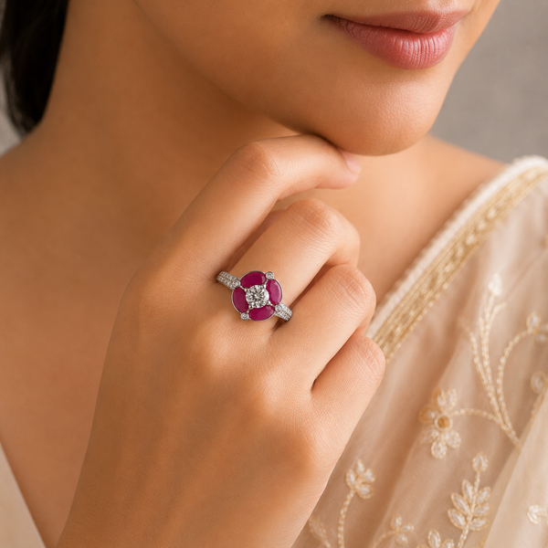 Isha Petal Shaped Rubies Ring