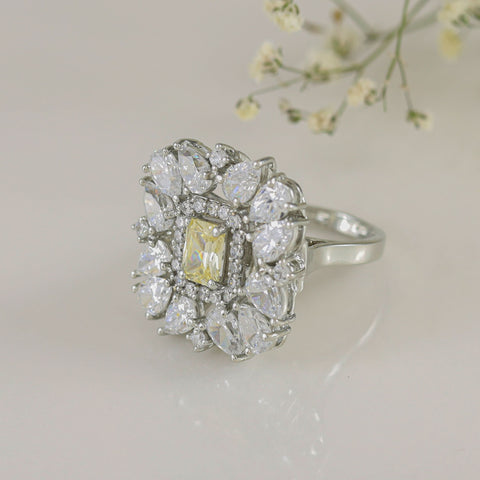 Vaanya Floral Designe Yellow Stones Ring