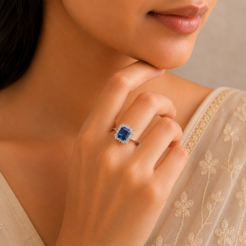 Aadhya Blue Halo Ring