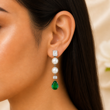 Oviya Green Stone Pearl Earrings