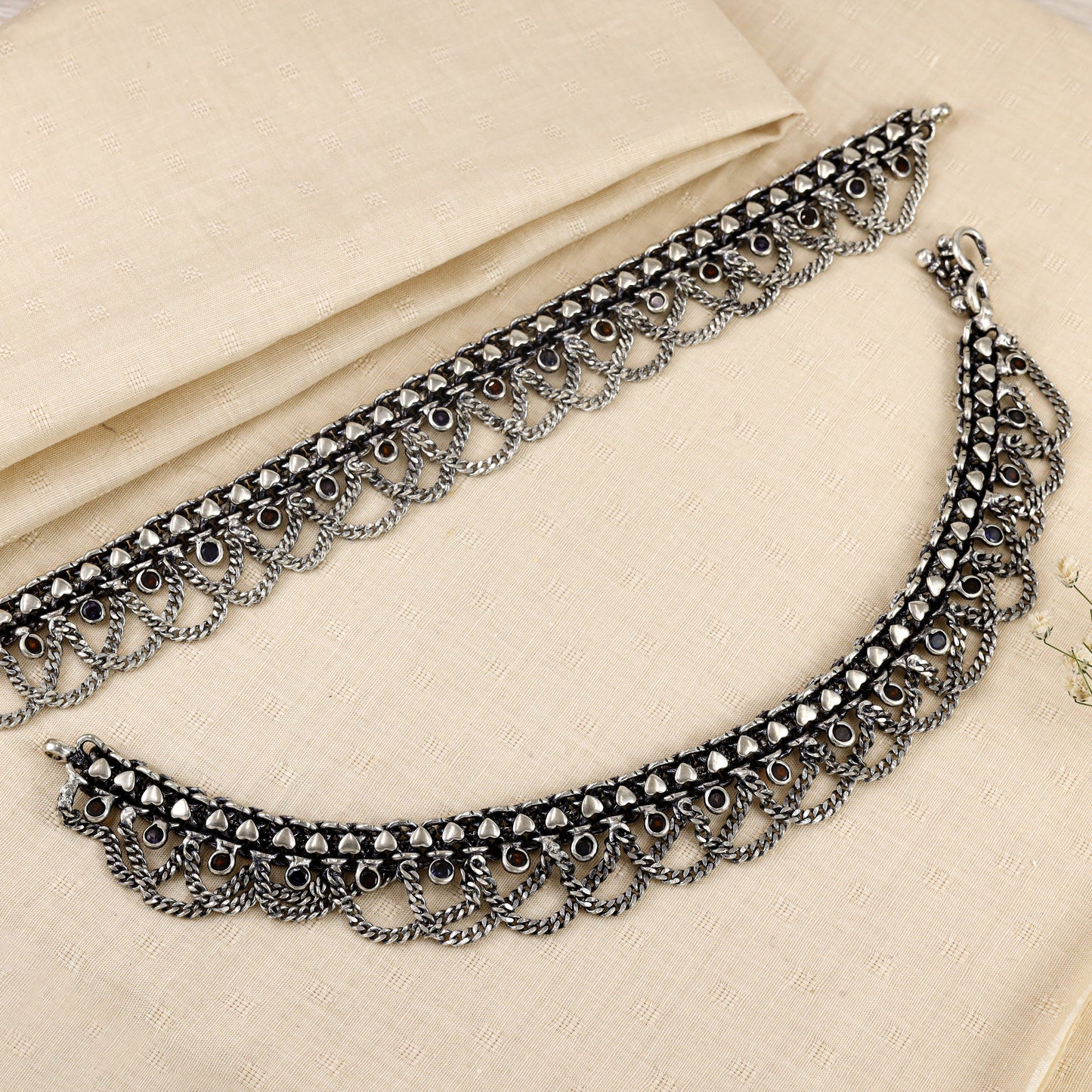 Ravika Antique Silver Anklets