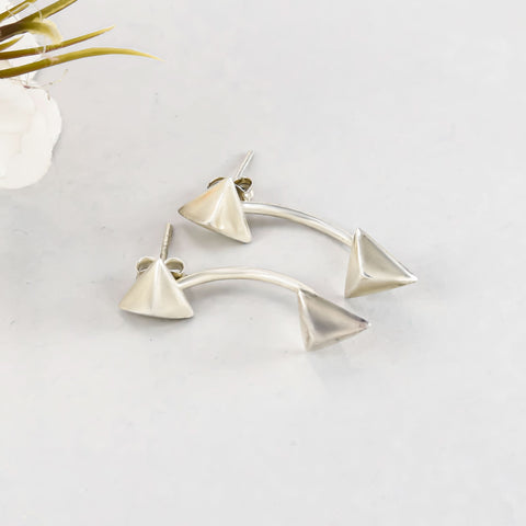 Zahra Sleek Geometric Arc Studs Silver Earrings