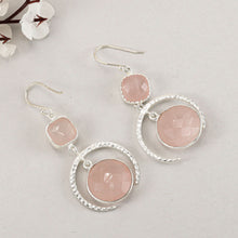 Rose Quartz moon Danglers Silver Earrings