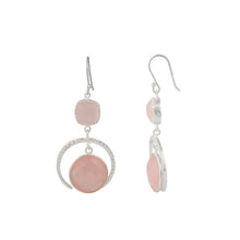 Rose Quartz moon Danglers Silver Earrings