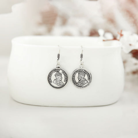 Fara Antique Royal Silver Coin Earrings