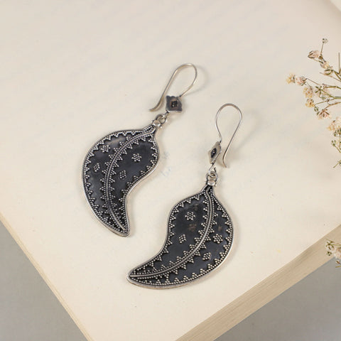 Urvi Leaf Shaped Silver Earrings