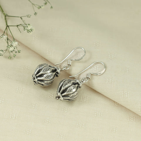 Prisha Antique Lotus Dome Silver Earrings