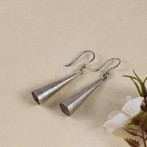 Janvi Textured Silver Cone Drops Earrings