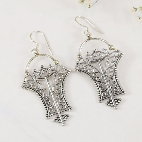 Pallavi Filigree Floral silver Danglers Earrings