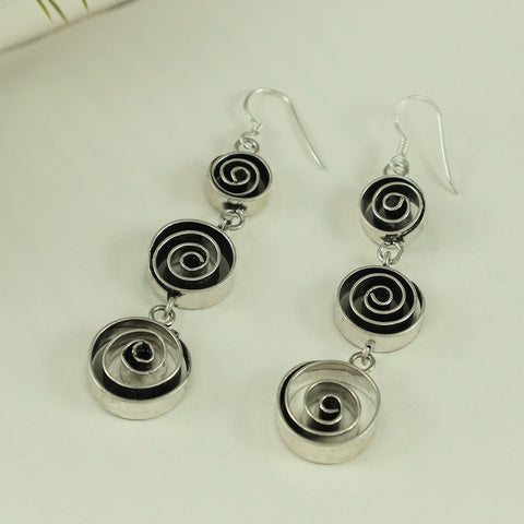 Nidhi Contemporary Spiral Silver Danglers Earrings