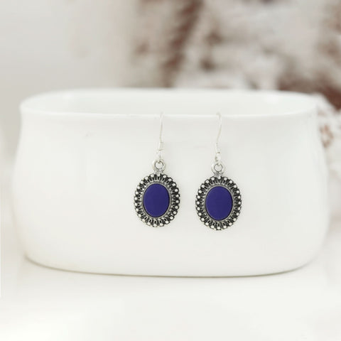 Saumya Elegant Silver Hoops With Deep Blue Earrings