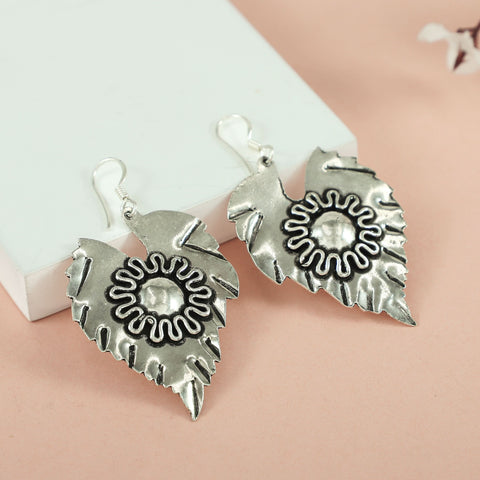 Zoya Ethnic Leaf Design Silver Earrings