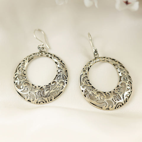 Filigree Hoops Design Silver Earrings