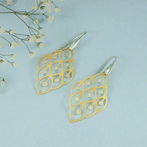 Sofia Leaf Inspired Dual Tone Silver Earrings
