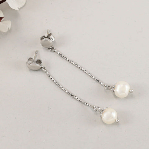 Aditi Elegant Pearl Drop Danglers Silver Cz Earrings