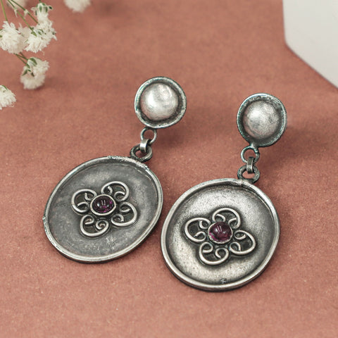 Hazel Antique Finish  Floral Motif Silver Earrings