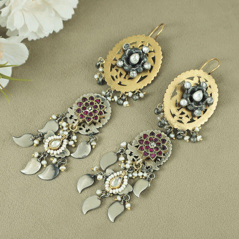 Suhasini Colorful Kundan Pearl Silver Earrings