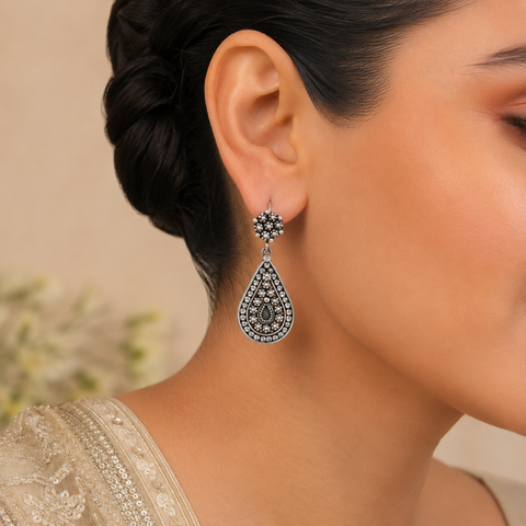 Aadhavi Paisley Design Antique Silver Earrings