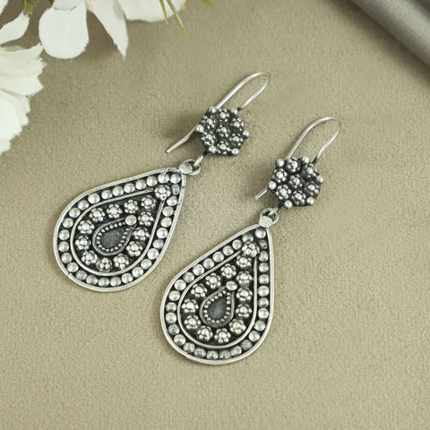 Aadhavi Paisley Design Antique Silver Earrings