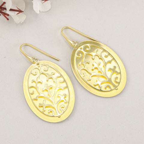 Adhitri Filigree Elegant Gold Toned Silver Earrings