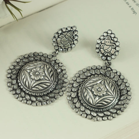 Aarna Ganesh Elegant Floral Design Silver Earrings