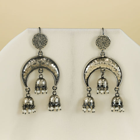 Divya Moon & Jhumkis Silver Earrings