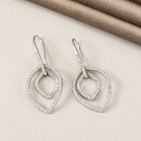 Aashvika Twin CZ Outline Leaf shape Silver Earrings
