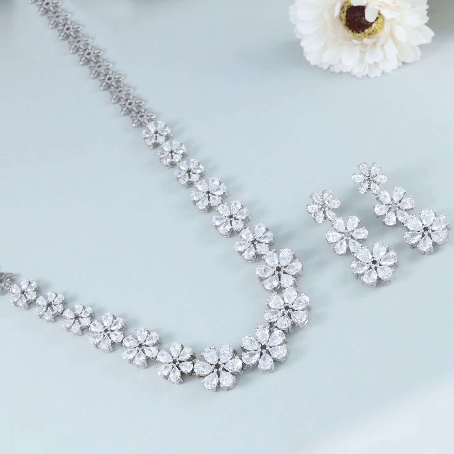 Prachi Stunning Silver Swarovski Necklace Set