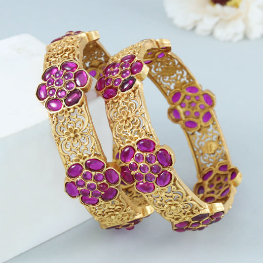 Kritika Floral Gold Plated Silver Bangles