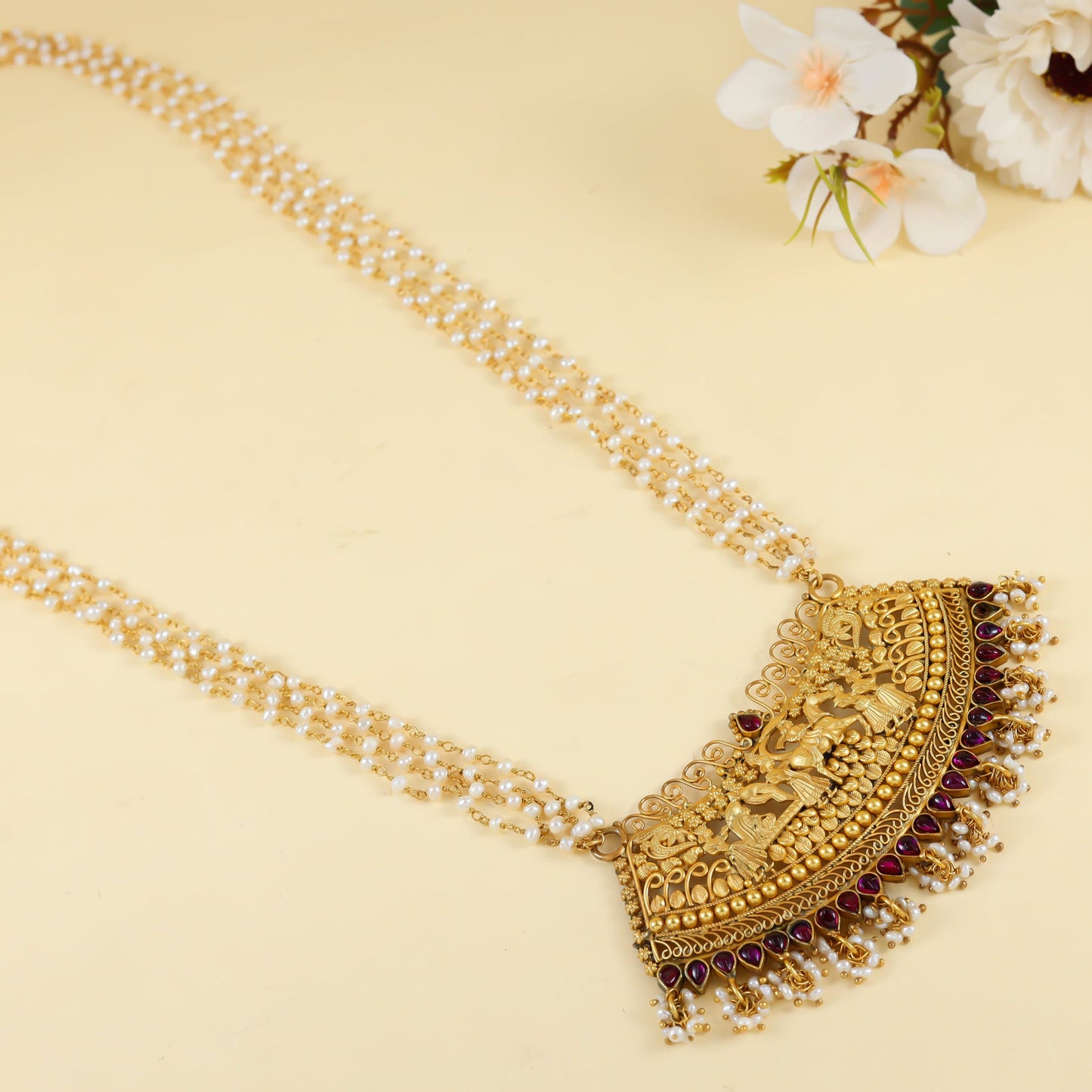 Nav Vadhu Gold Plated Long Bridal Silver Necklace