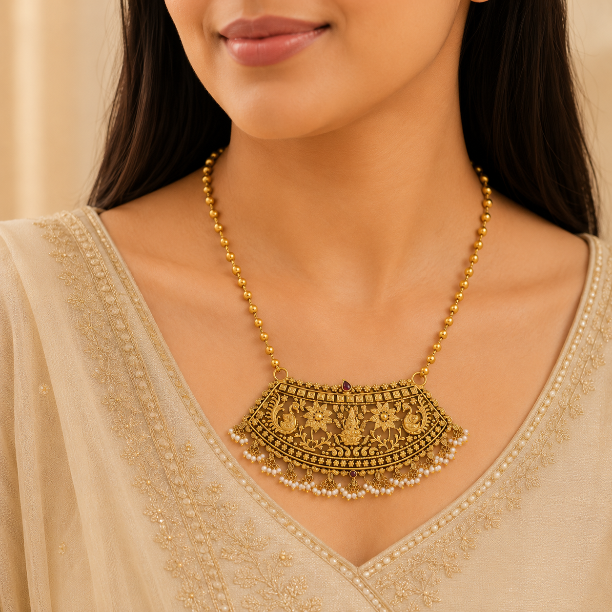 Garima Floral & Heritage Silver Necklace