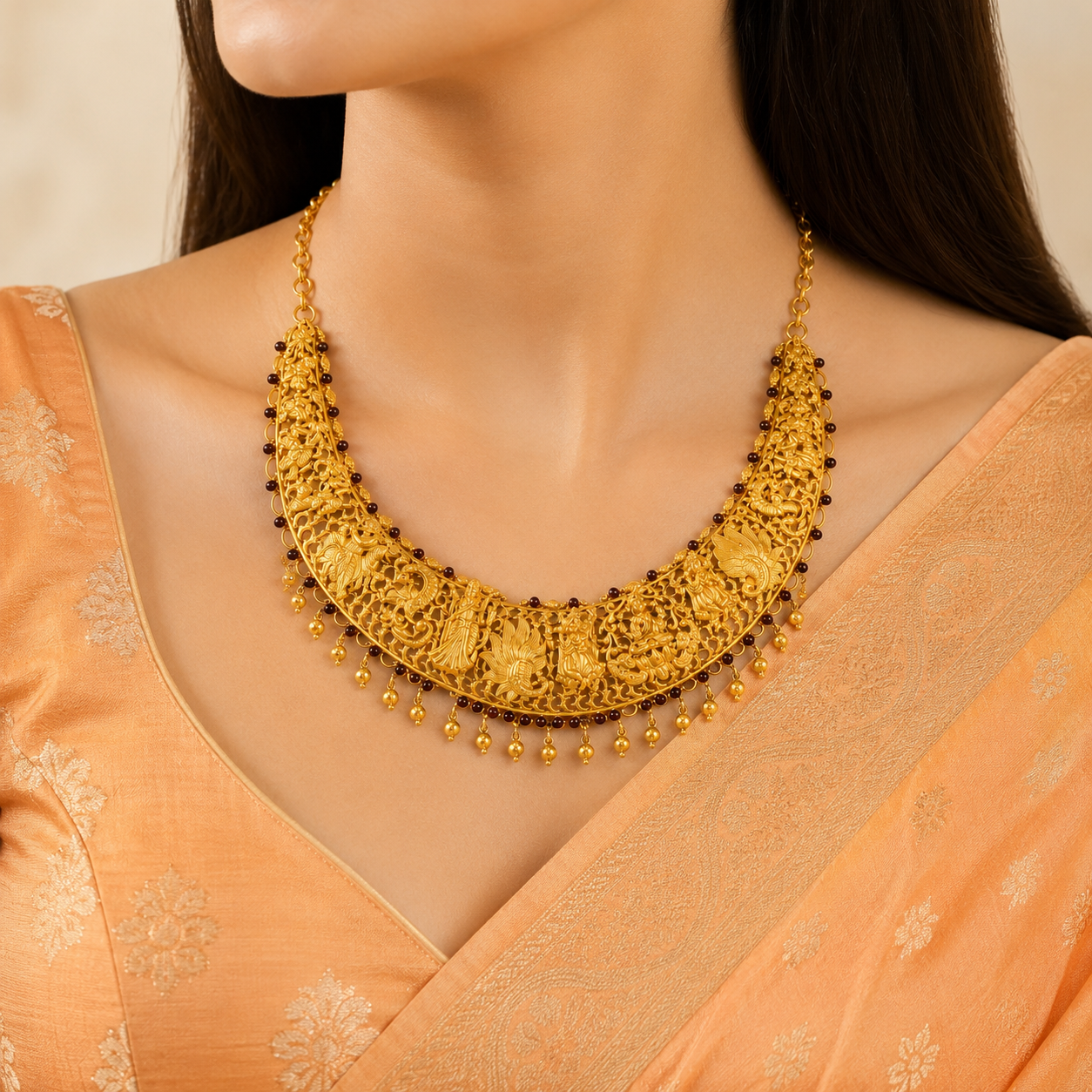Arushi Elegant Peacock & Divine Silver Necklace