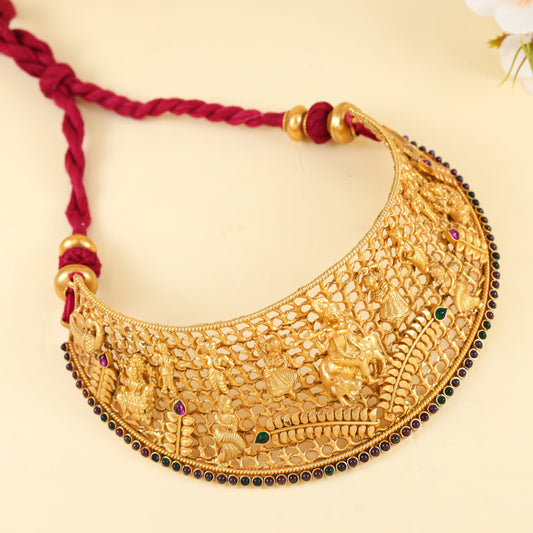 Kannan Gold Plated Silver Necklace With Deity Motif