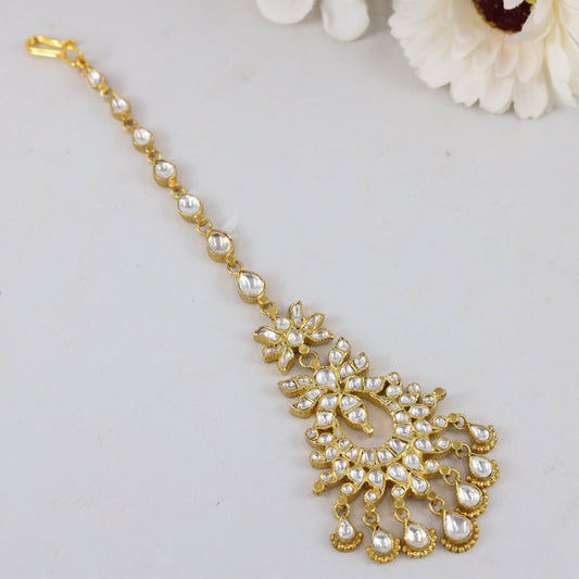 Stella Gold Plated Kundan Silver Maang Tikka