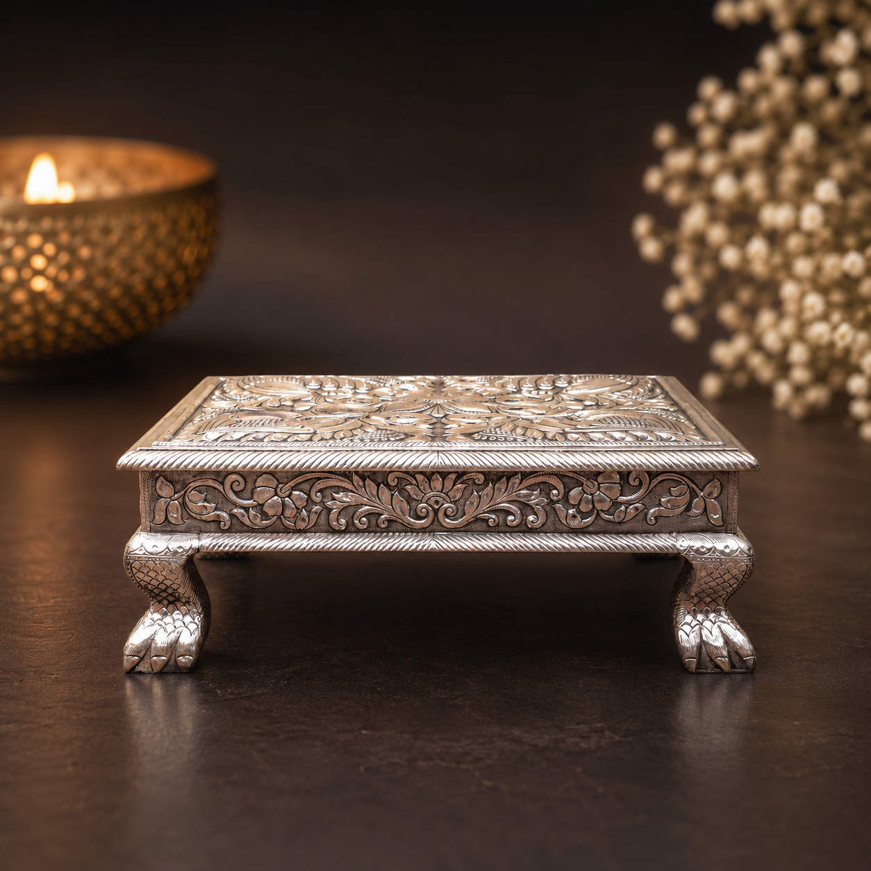 Traditional Fancy Silver Chowki