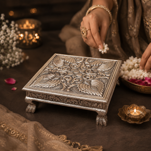 Traditional Fancy Silver Chowki