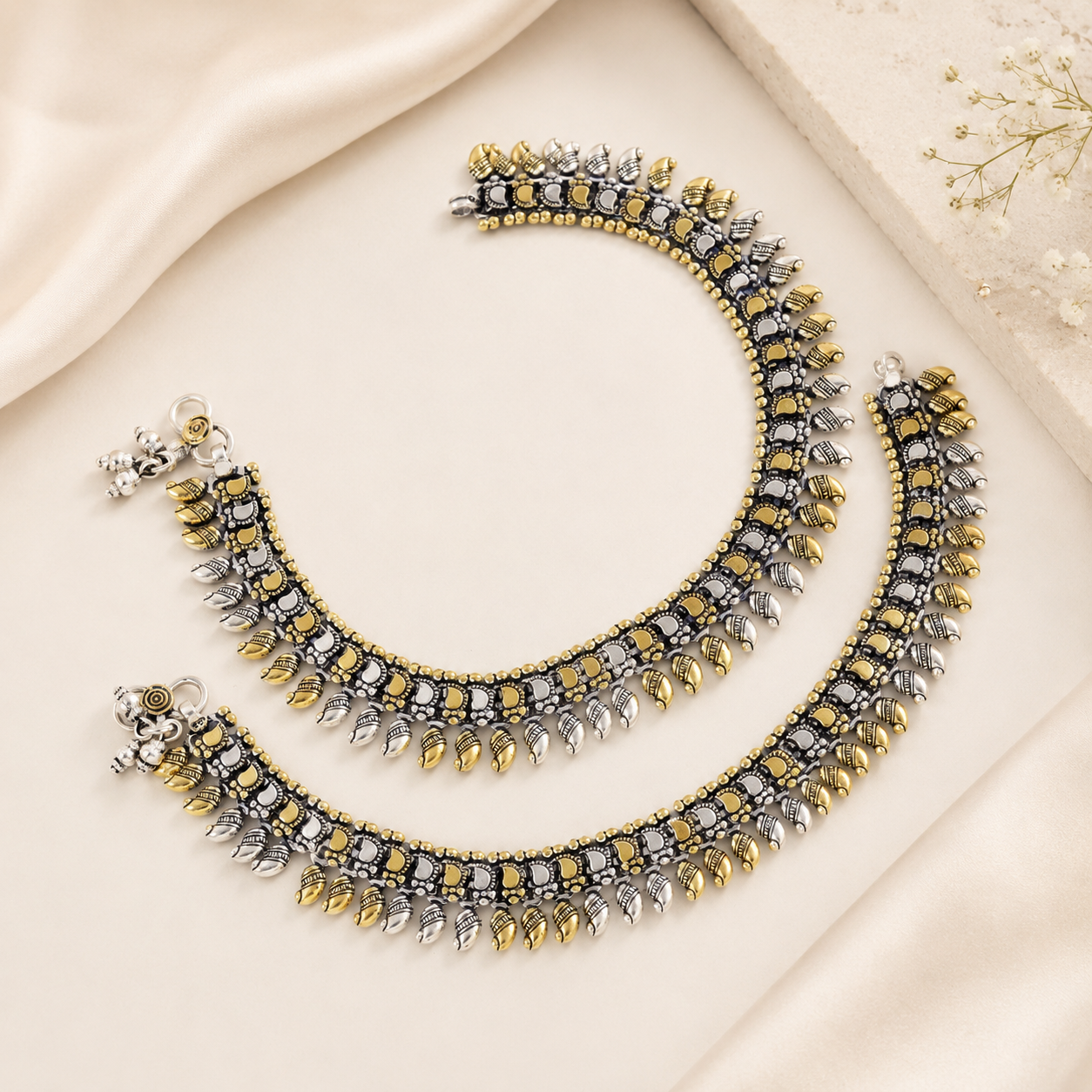 Eesha Antique Silver Anklets
