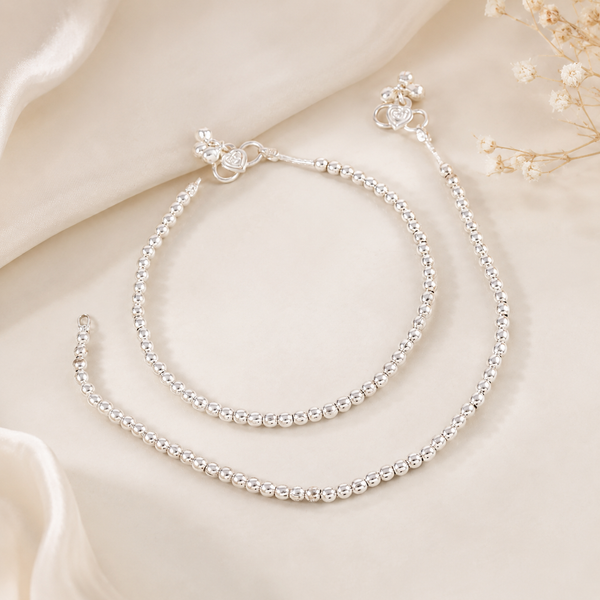 Graceful Beaded Silver Anklet