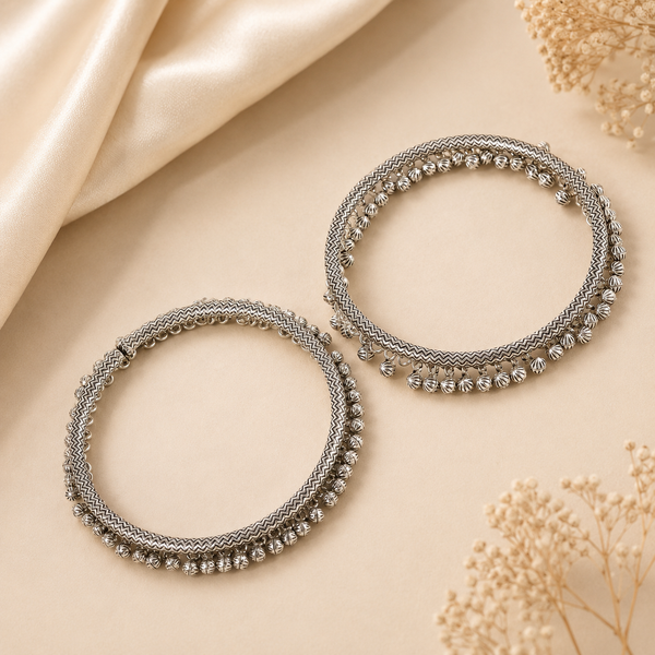 Kiara Ghungroo Silver Anklets Kada