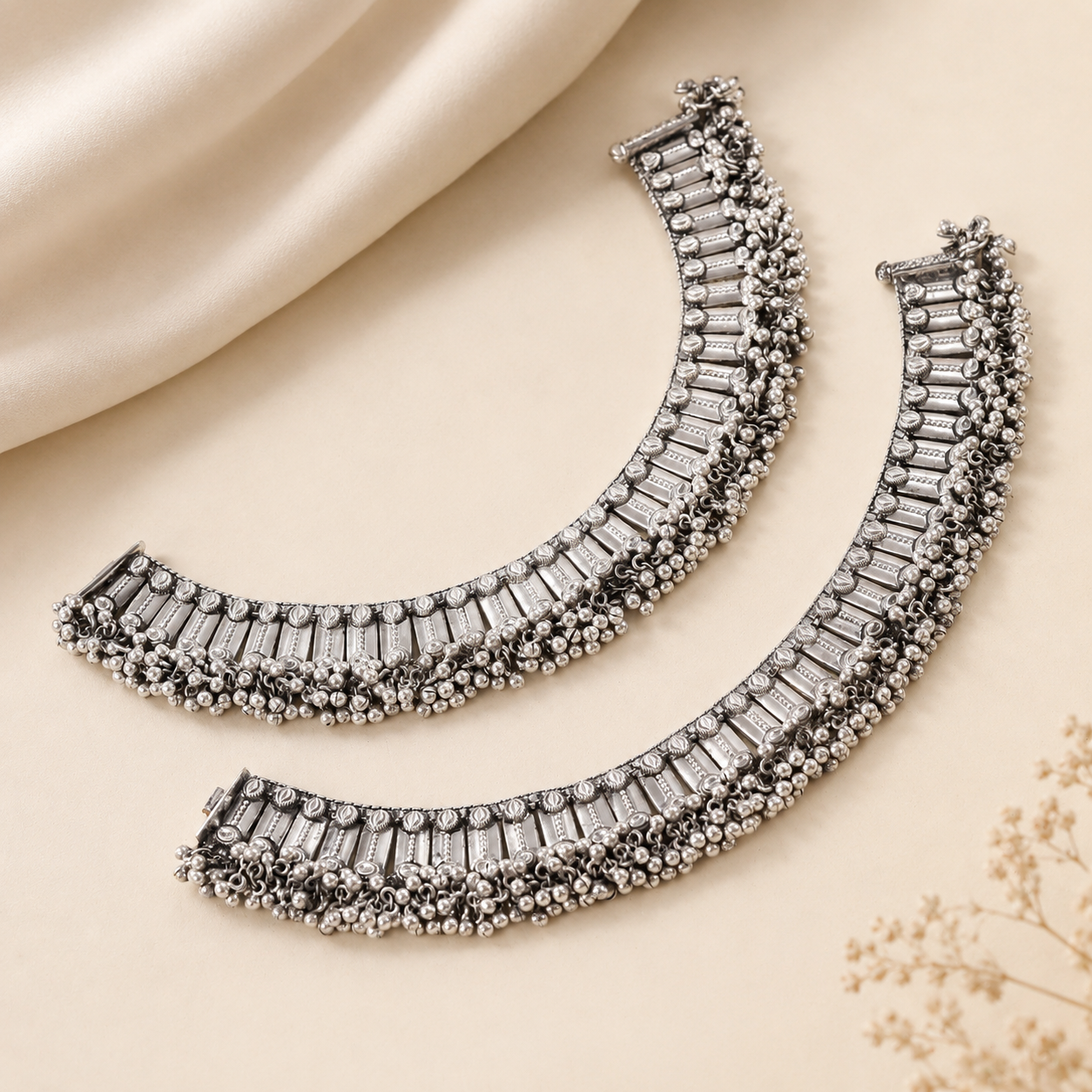 Anvika Rajwadi Silver Anklets