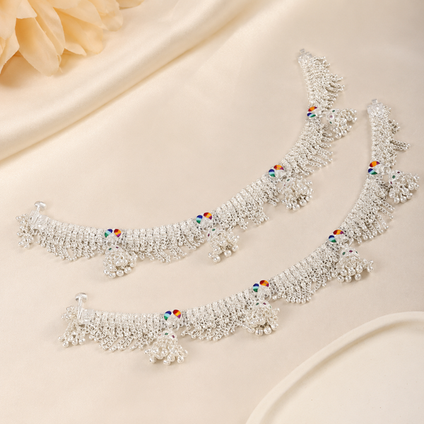 Myra Rangoli Silver Anklets
