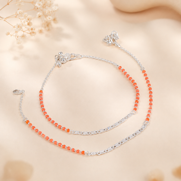 Ivana Coral Charm Silver Anklets