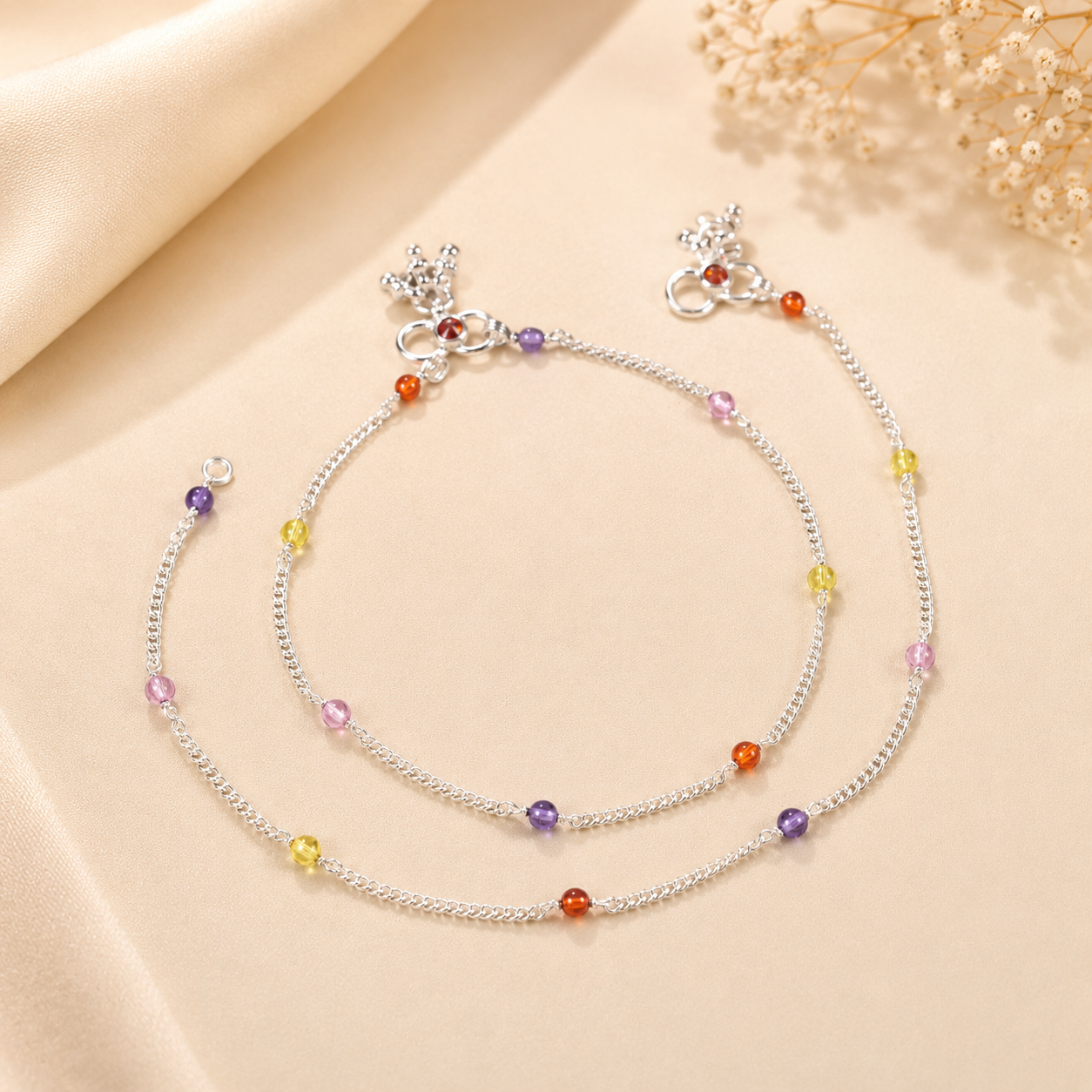 Zoya Rainbow Grace Silver Anklets