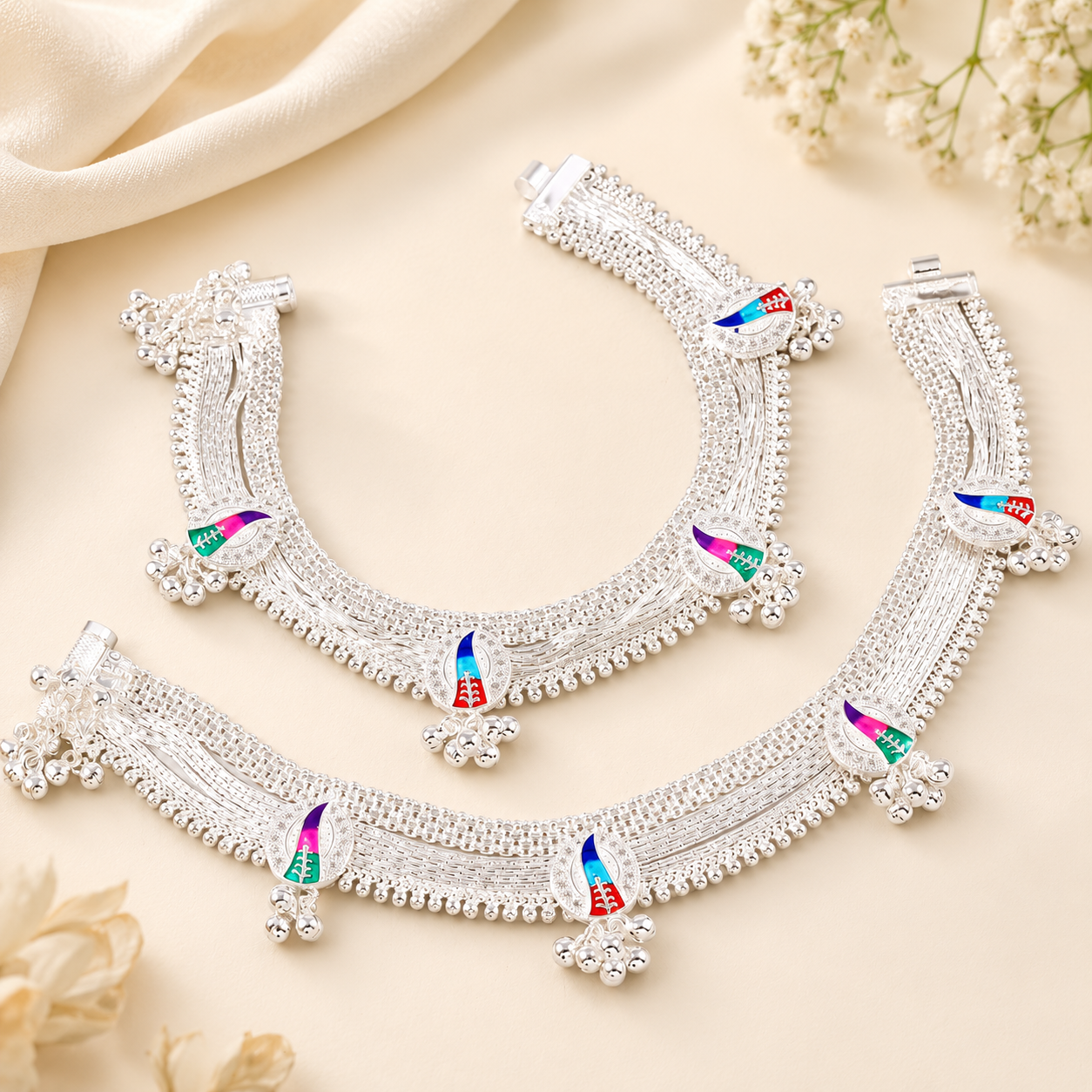 Saanvi Festive Silver Anklets