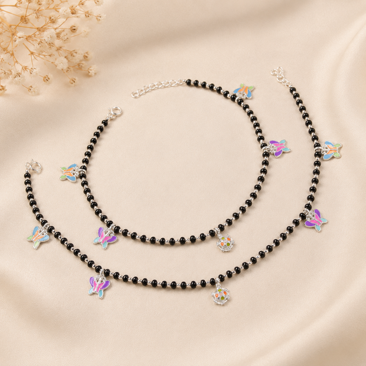 Anika Butterfly Bloom Silver Anklets